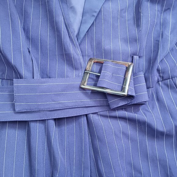 WeWoreWhat: Navy Pinstripe Belted Blazer Jumpsuit Slim Leg, Ankle Length Sz L - Picture 3 of 6